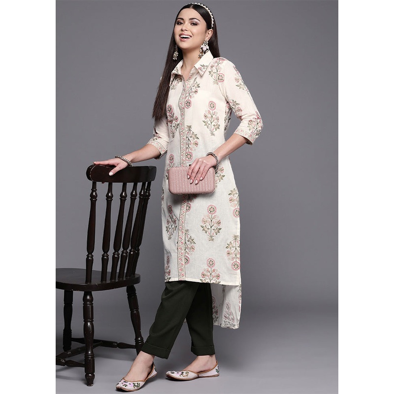 Off White Pure Readymade Cotton Kurti - JD986602571