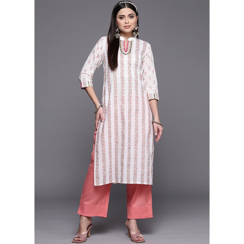 Off White Pure Readymade Cotton Kurti - JD986602572