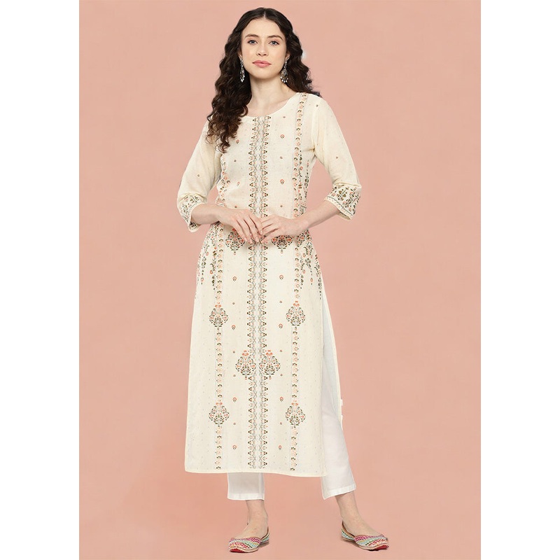 Off White Pure Readymade Cotton Kurti - JD986602574
