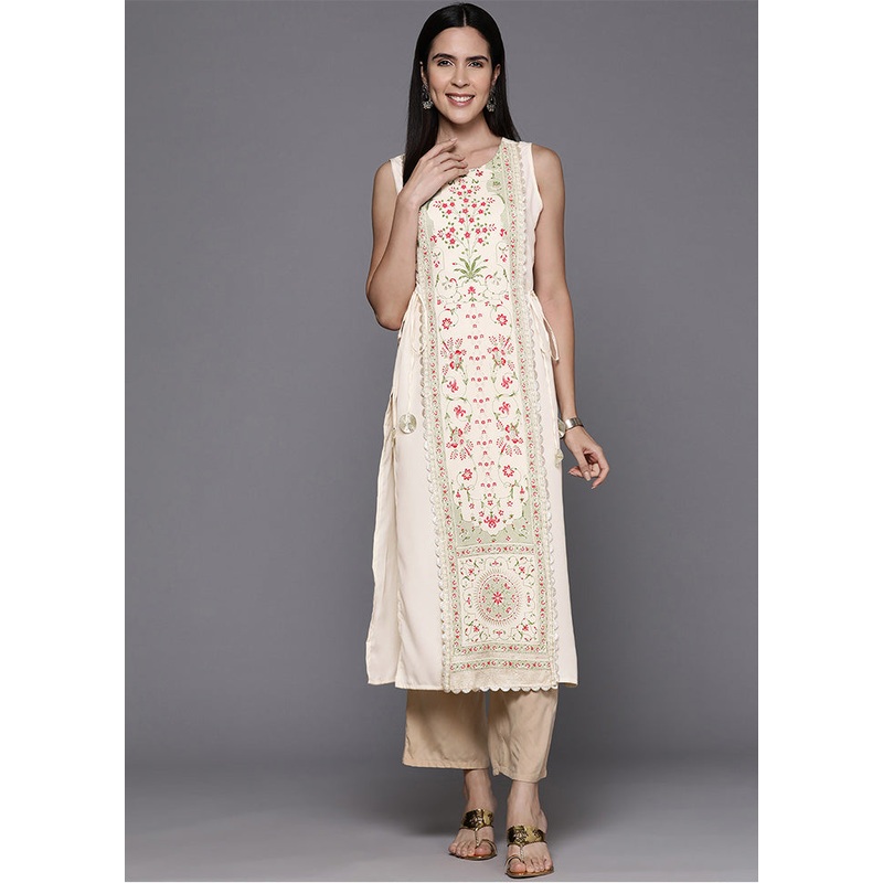 Off White Readymade Silk Kurti - JD986602566