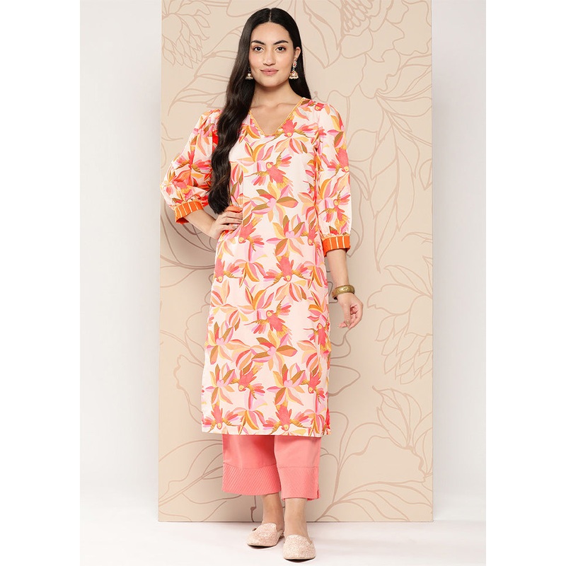 Off White Readymade Silk Kurti - JD986602567