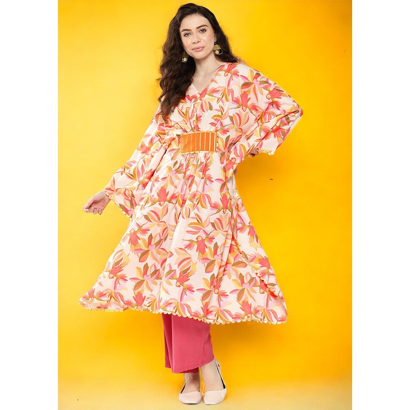 Off White Readymade Silk Kurti - JD986602569