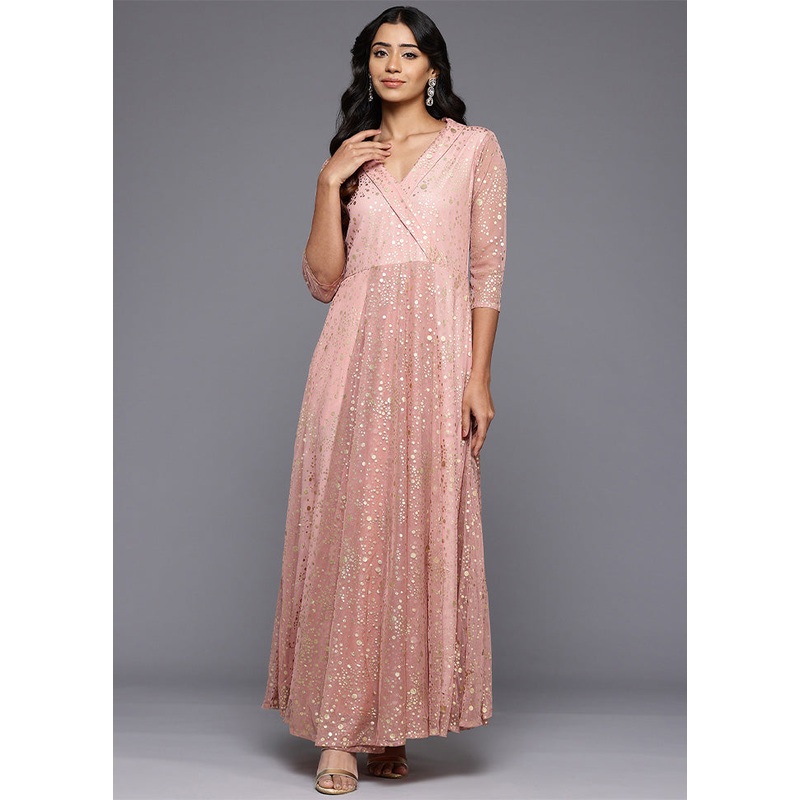 Peach Readymade Polyester Indian Dress - JD986602523