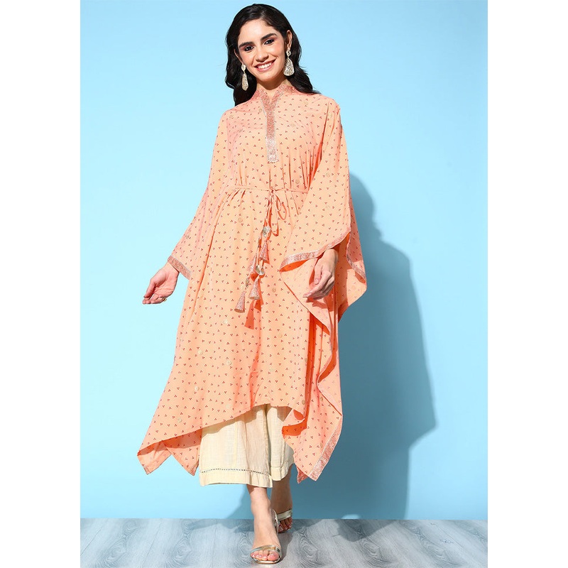 Peach Readymade Silk Kurti - JD986602563
