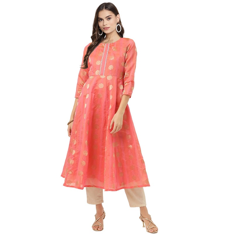 Pink Readymade Chanderi Kurti - JD986602633