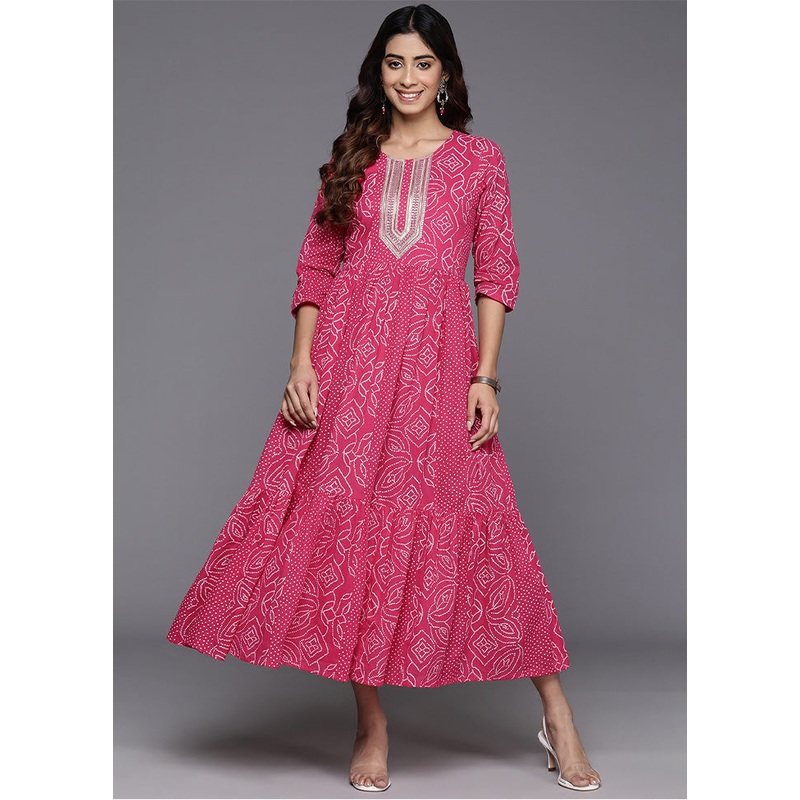 Pink Readymade Cotton Indian Dress - JD986602522