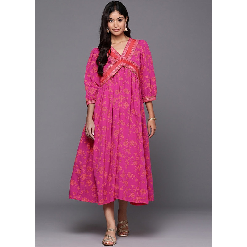 Pink Readymade Silk Indian Dress - JD986602519