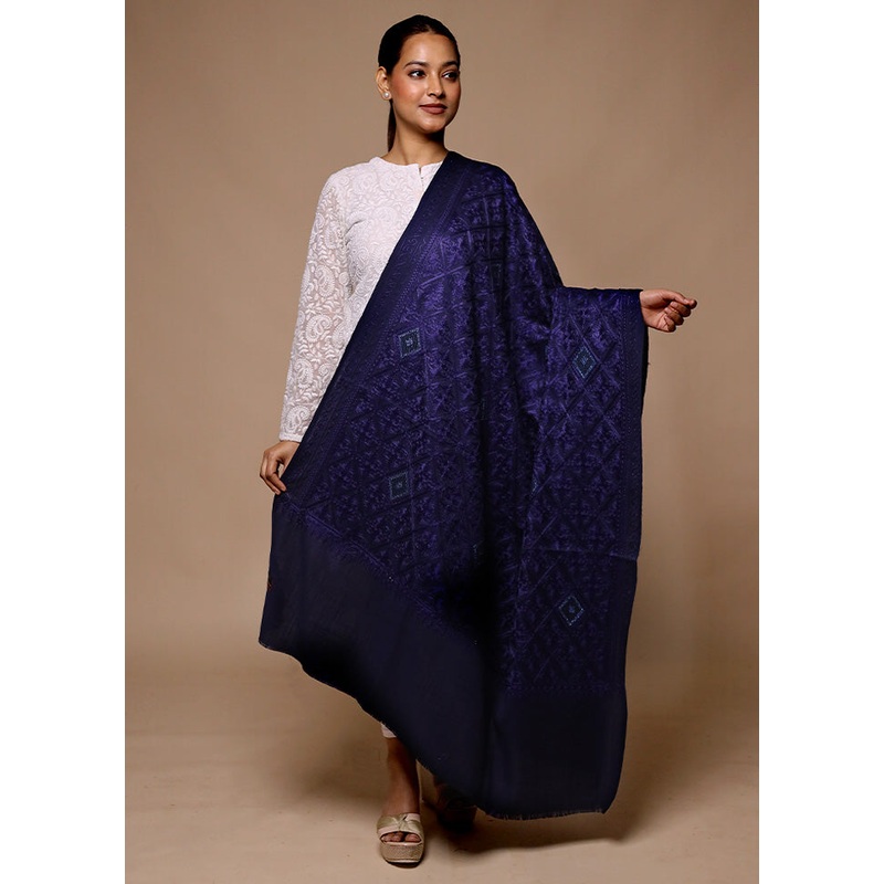 Purple Butta Work With Zari Woven Border Shawl - JD986602665