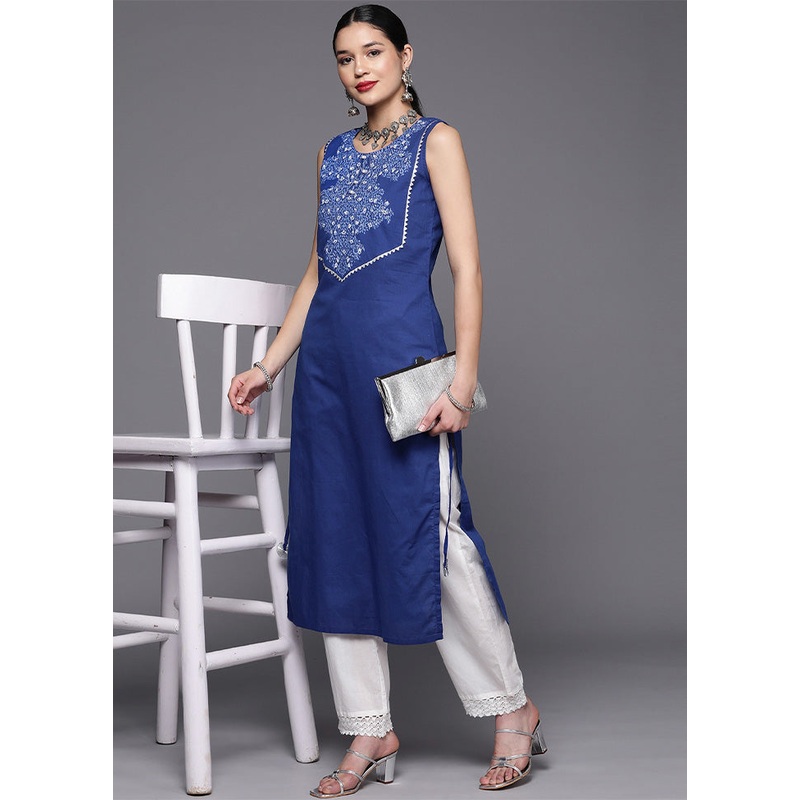 Royal Blue Pure Readymade Cotton Kurti - JD986602551