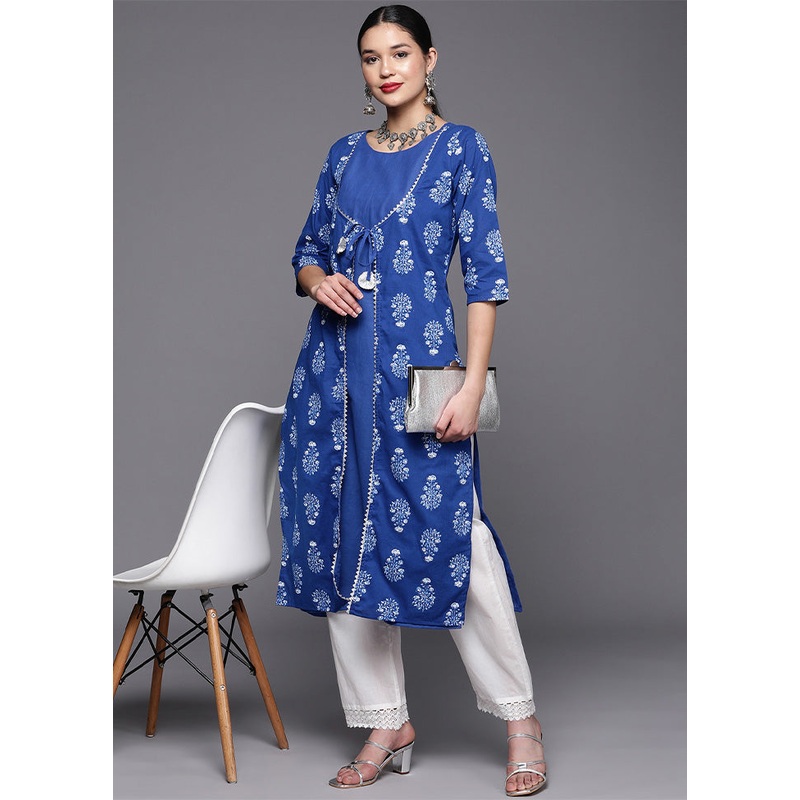 Royal Blue Pure Readymade Cotton Kurti - JD986602552