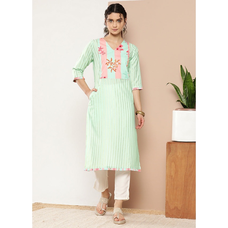Sea Green Readymade Silk Kurti - JD986602549