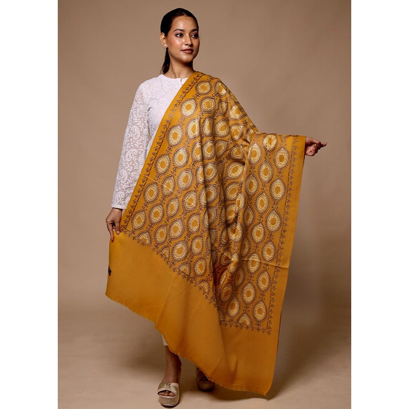 Yellow Butta Work With Zari Woven Border Shawl - JD986602648
