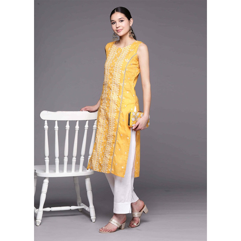 Yellow Readymade Cotton Kurti - JD986602546