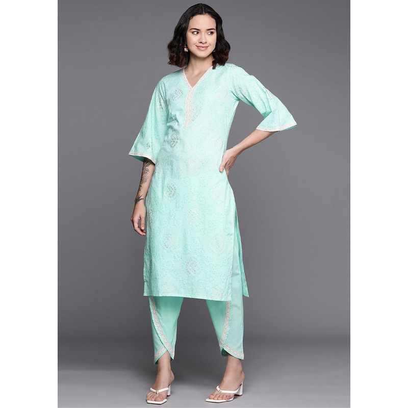 2 Pc Blue Pure Readymade Cotton Kurti Set - JD986602433