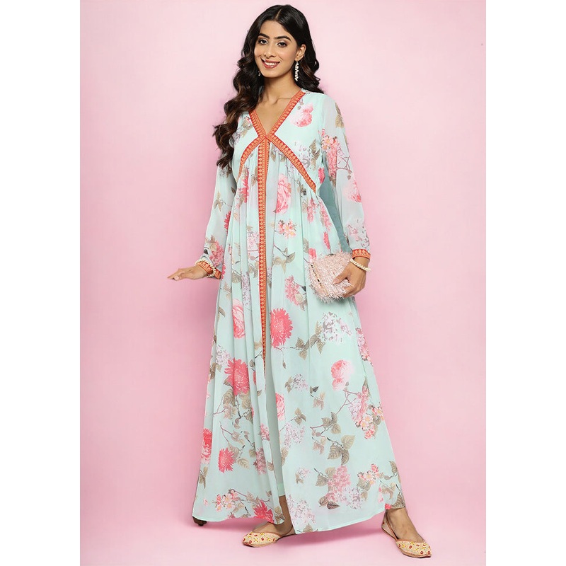 2 Pc Blue Readymade Georgette Kurti Set - JD986602432