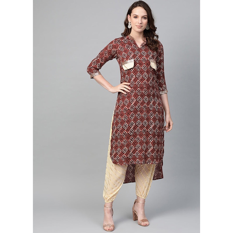 2 Pc Brown Readymade Viscose Kurti Set - JD986602431