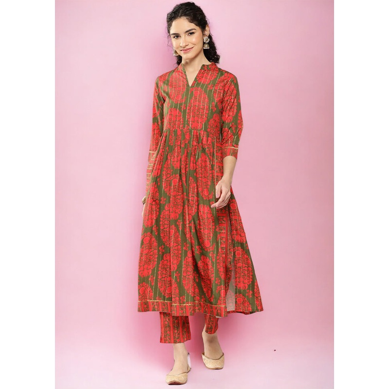 2 Pc Green Readymade Silk Kurti Set - JD986602422