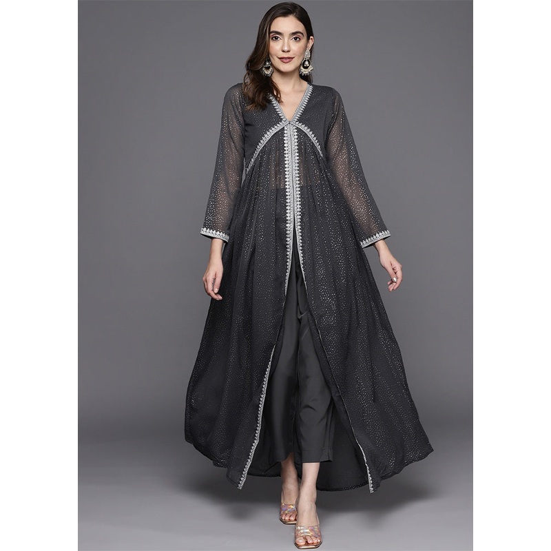 2 Pc Grey Readymade Silk Top Set - JD986602329
