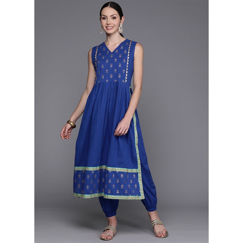 2 Pc Indigo Blue Pure Readymade Cotton Kurti Set - JD986602420