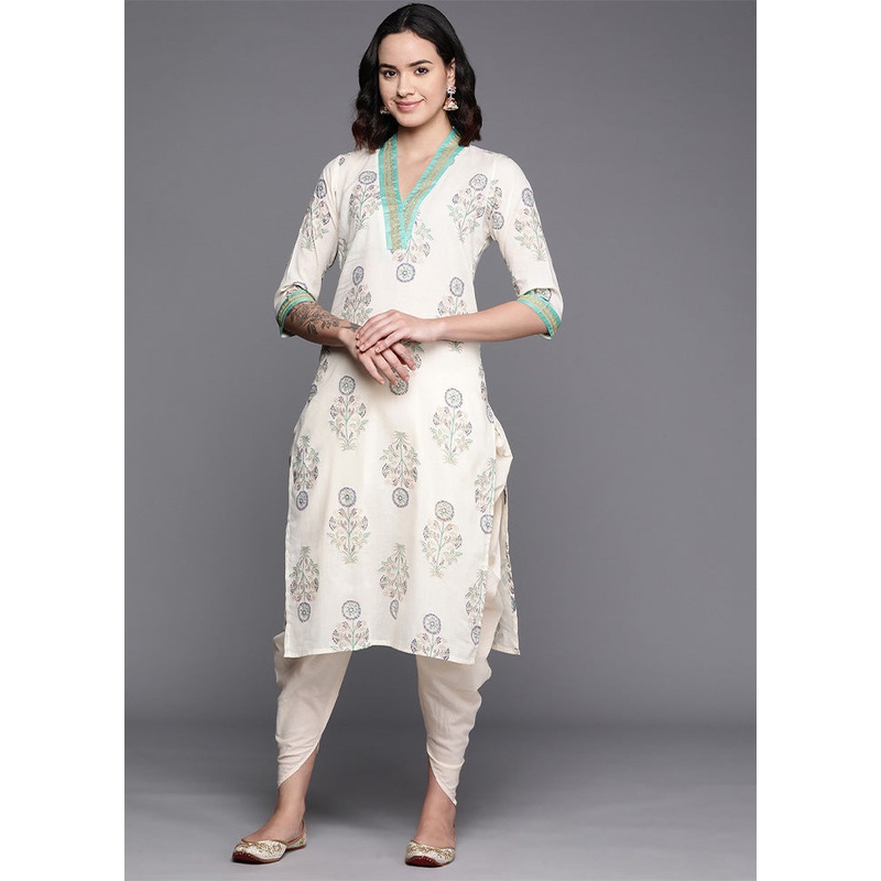 2 Pc Off White Pure Readymade Cotton Kurti Set - JD986602414