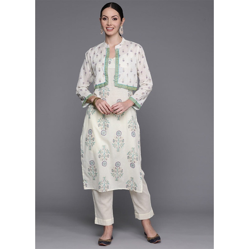 2 Pc Off White Pure Readymade Cotton Kurti Set - JD986602415
