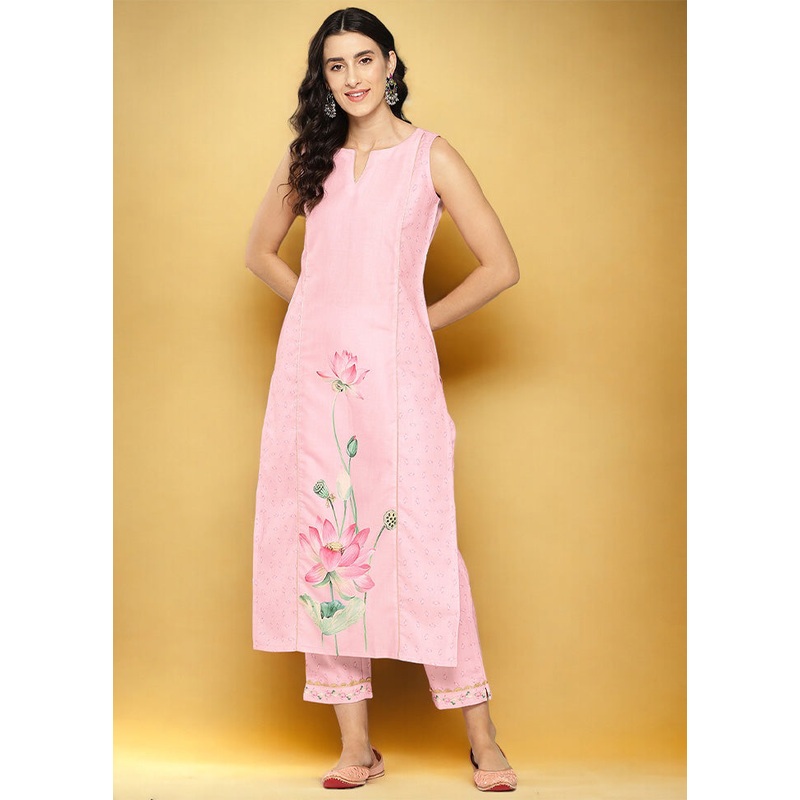 2 Pc Pink Readymade Cotton Kurti Set - JD986602411