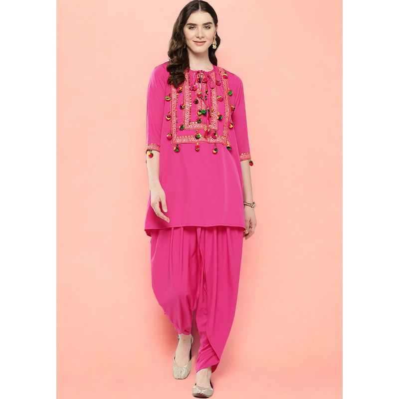 2 Pc Pink Readymade Polyester Tunic Set - JD986602327