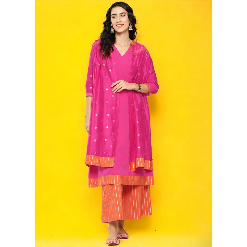 2 Pc Pink Readymade Silk Kurti Set - JD986602409