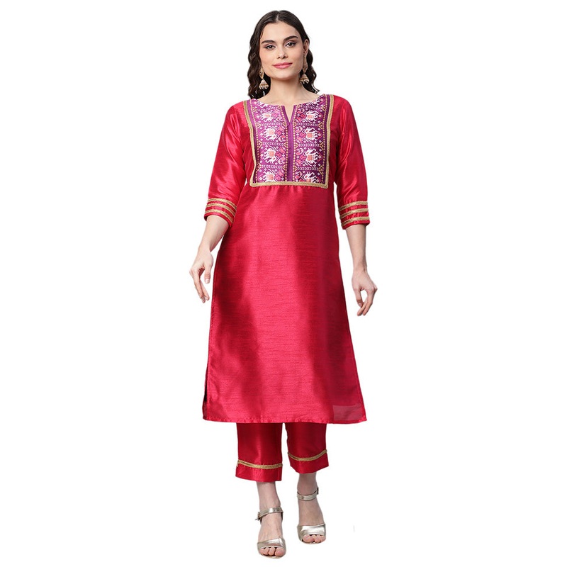 2 Pc Rani Readymade Silk Kurti Set - JD986602408