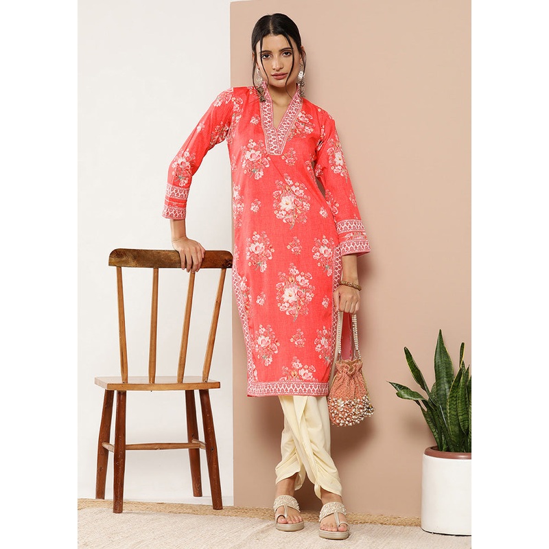 2 Pc Red Readymade Silk Kurti Set - JD986602406