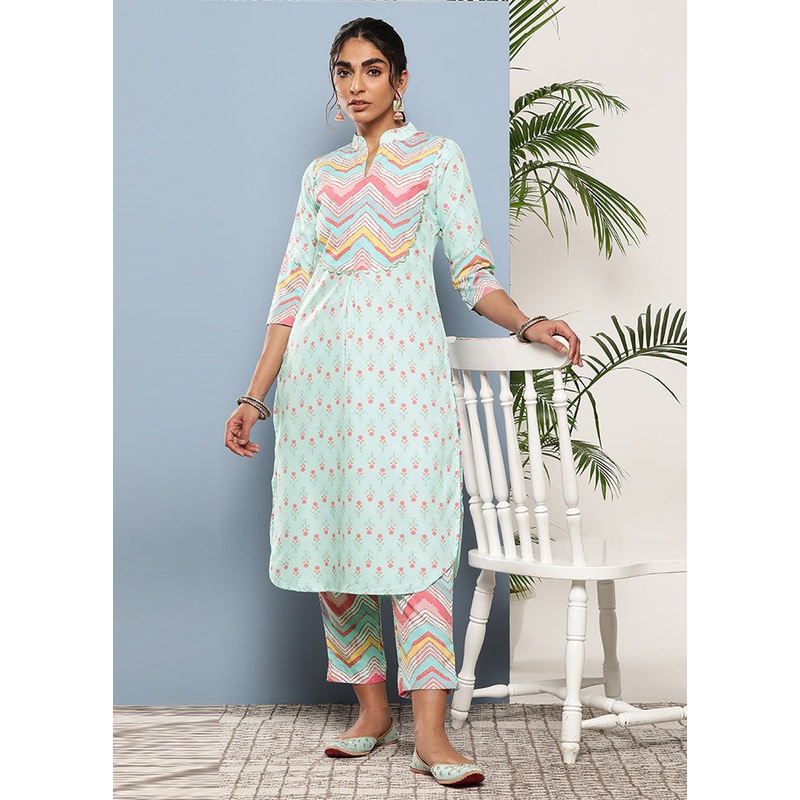 2 Pc Sky Blue Readymade Silk Kurti Set - JD986602405