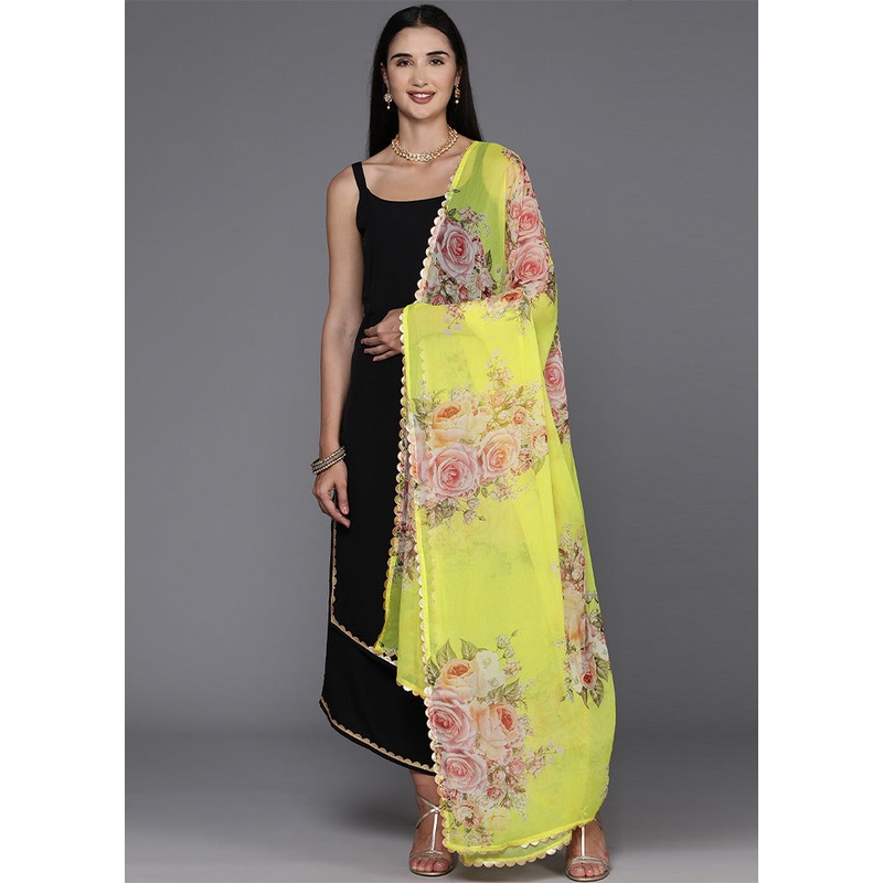 3 Pc Black Readymade Silk Dupatta Suit Set - JD986602393