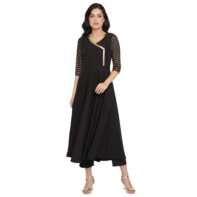 3 Pc Black Readymade Silk Dupatta Suit Set - JD986602394