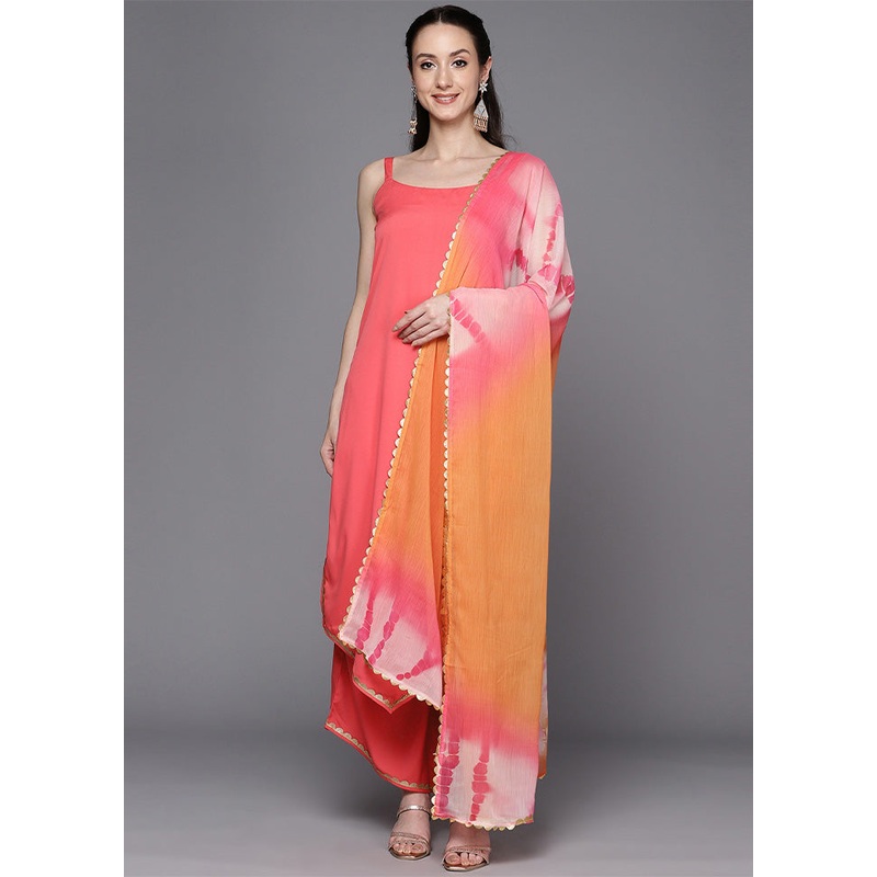 3 Pc Coral Readymade Silk Dupatta Suit Set - JD986602387