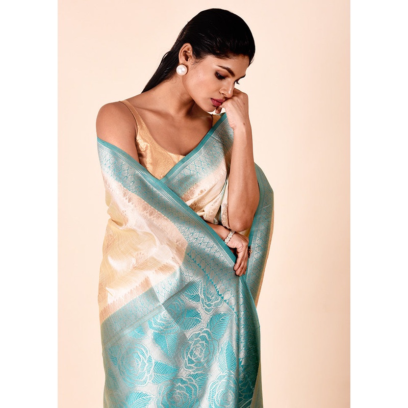 Beige Dupion Silk Saree With Blouse Piece - JD986602325