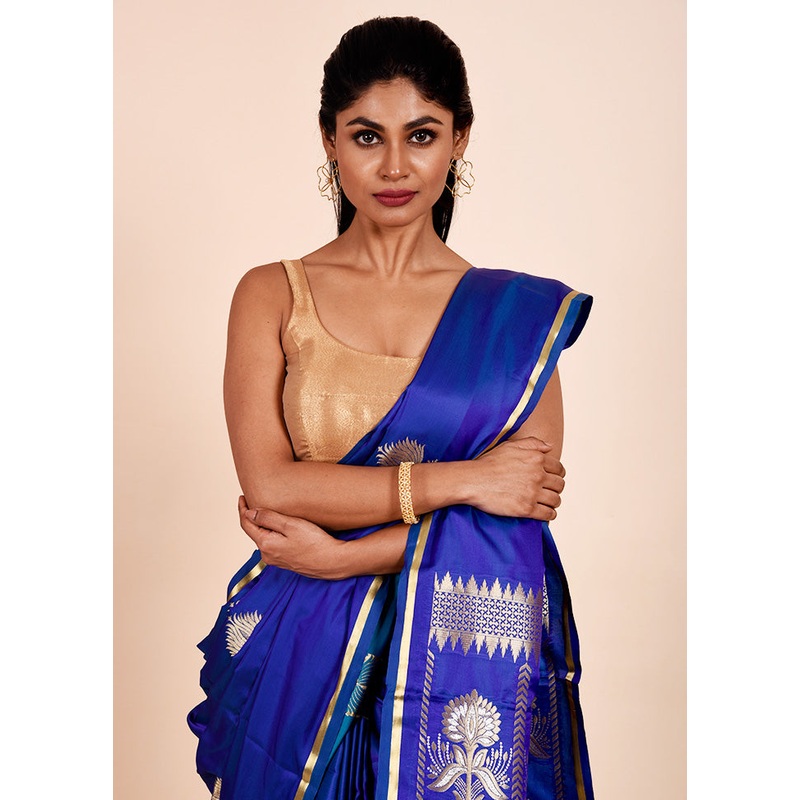 Blue Katan Silk Saree With Blouse Piece - JD986602311