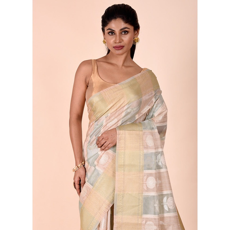 Blue Tissue Silk Saree With Blouse Piece - JD986602308