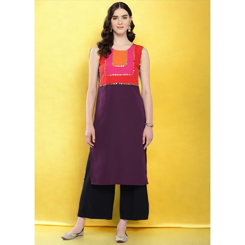 Burgundy Readymade Silk Kurti - JD986602346
