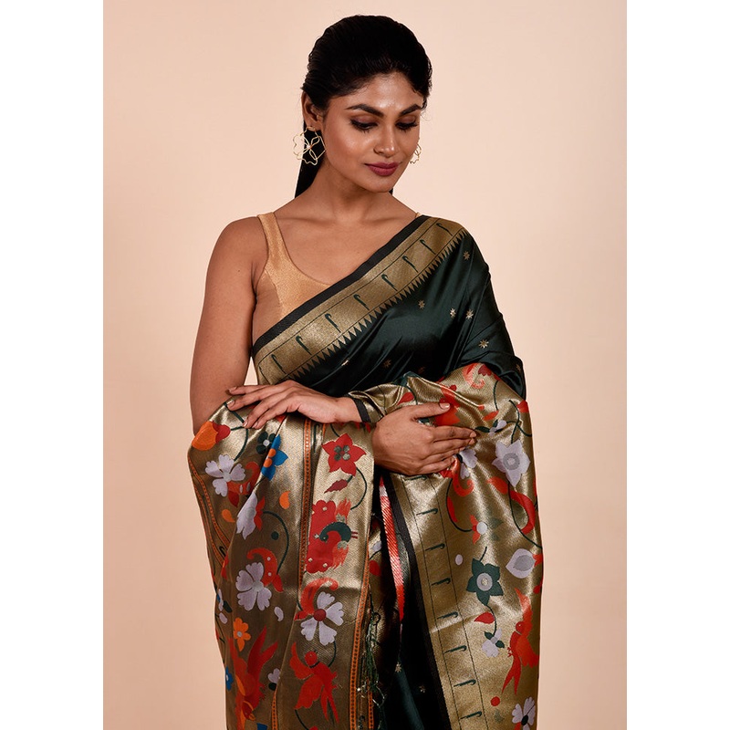 Green Dupion Silk Saree With Blouse Piece - JD986602300