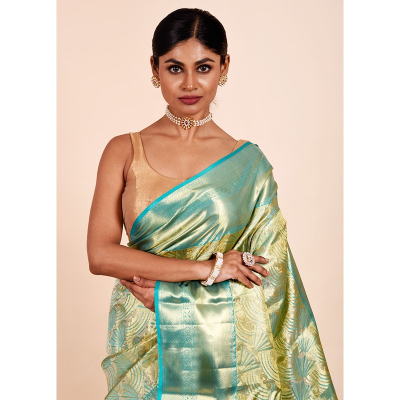 Green Handloom Kanchipuram Pure Silk Saree With Blouse Piece - JD986602299