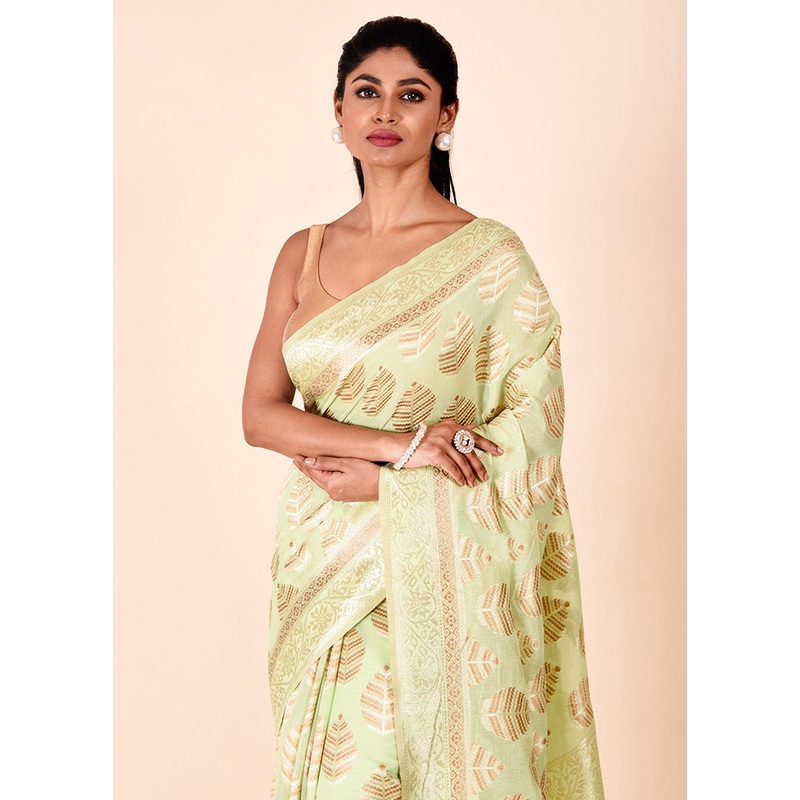 Green Kora Silk Saree With Blouse Piece - JD986602297