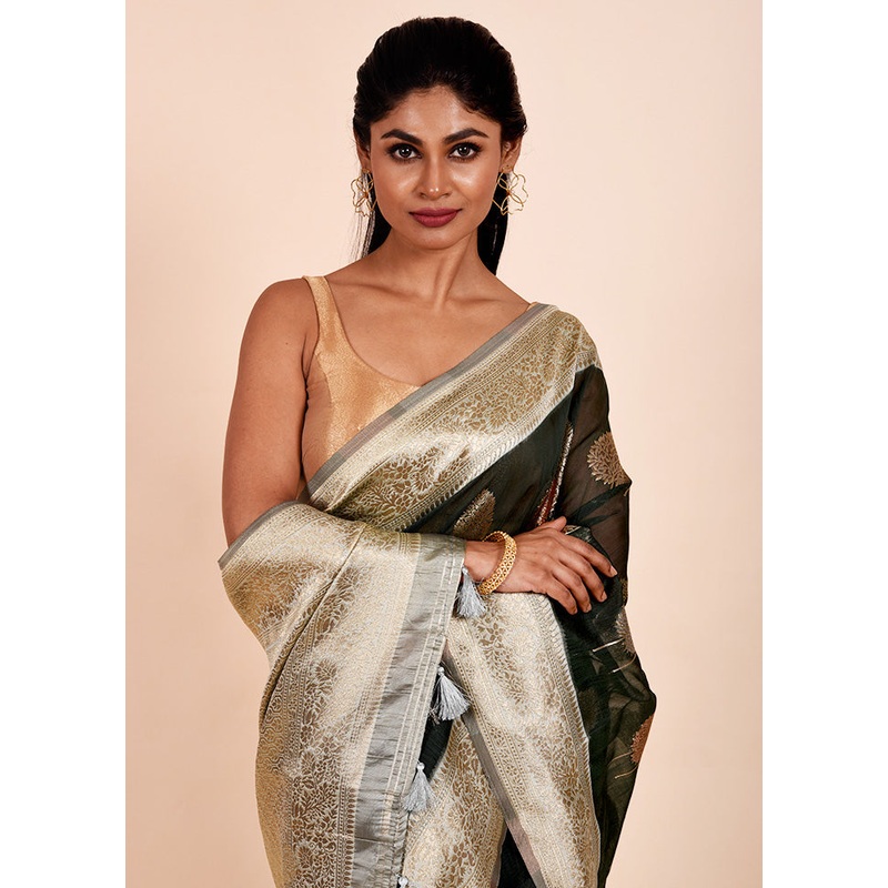 Green Kora Silk Saree With Blouse Piece - JD986602298