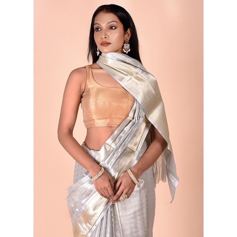 Grey Tissue Silk Saree With Blouse Piece - JD986602475