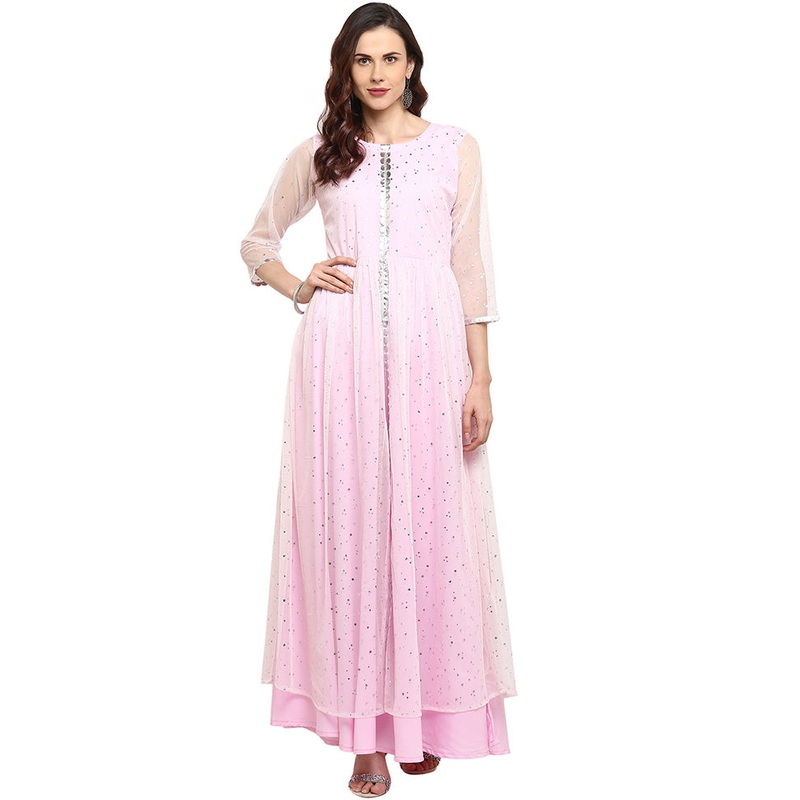 Light Pink Readymade Silk Kurti - JD986602344