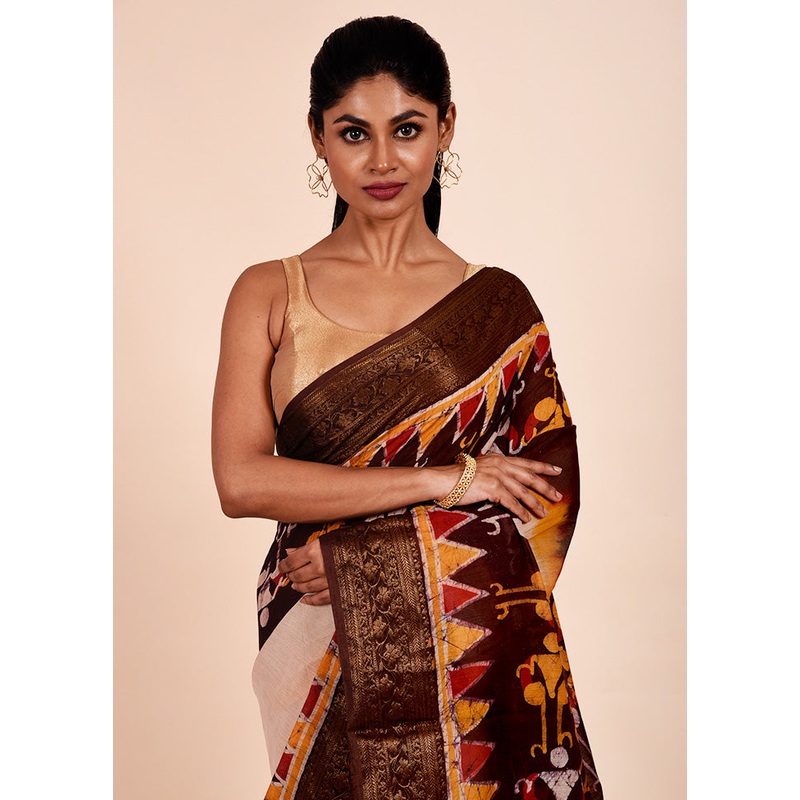 Maroon Chanderi Cotton Saree With Blouse Piece - JD986602284