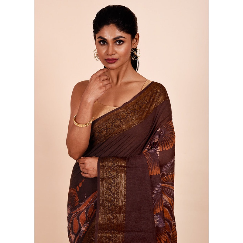 Maroon Chanderi Cotton Saree With Blouse Piece - JD986602285