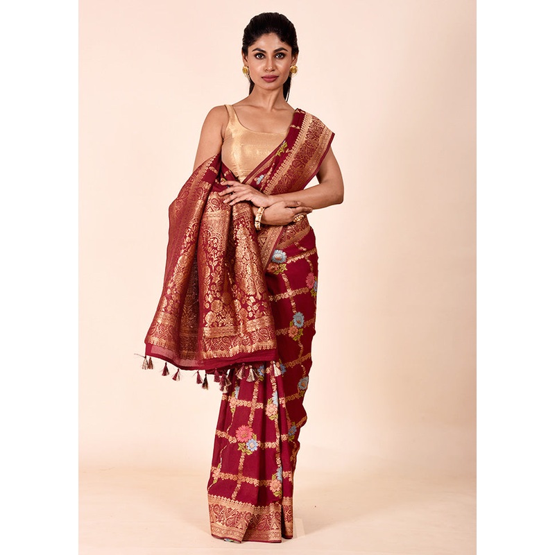 Maroon Georgette Saree With Blouse Piece - JD986602282