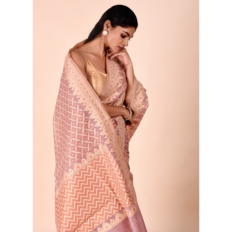 Peach Kora Silk Saree With Blouse Piece - JD986602280