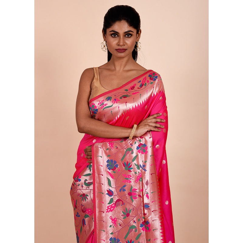 Pink Dupion Silk Saree With Blouse Piece - JD986602276