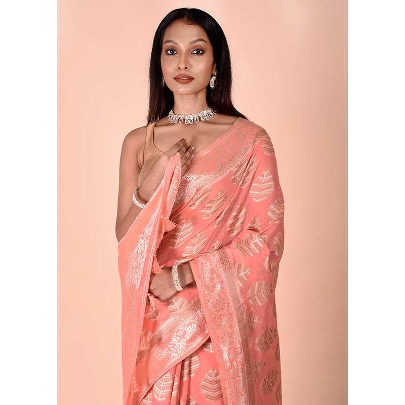 Pink Kora Silk Saree With Blouse Piece - JD986602460